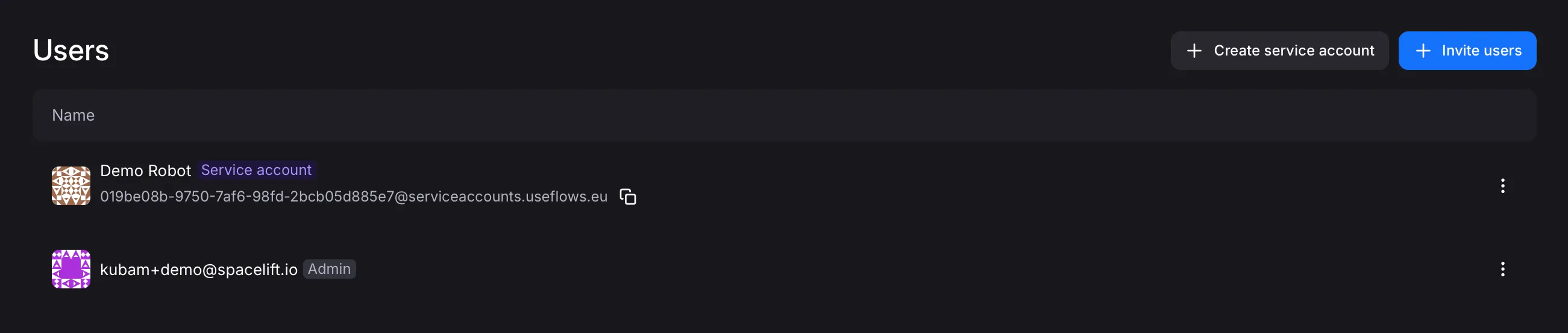 Service Account Listing
